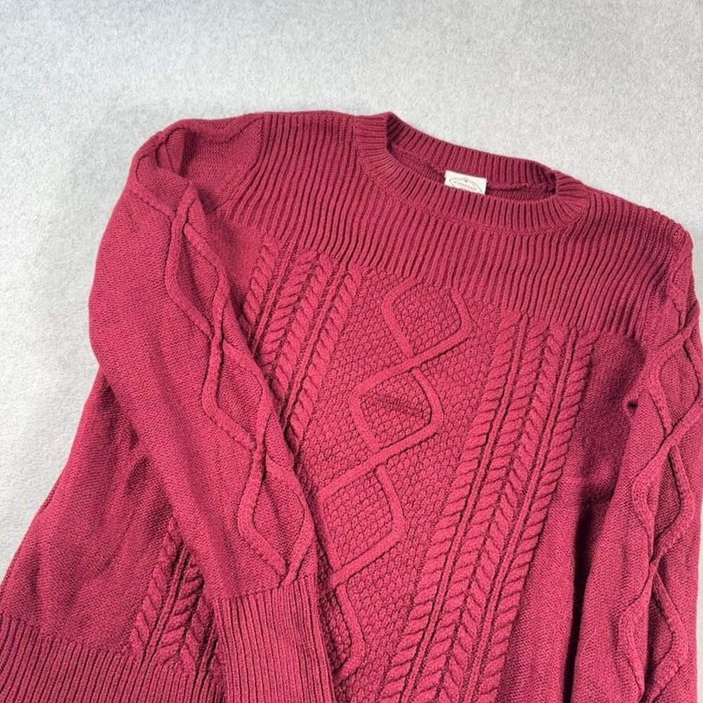 St. John's Bay Cable Knit Sweater Womens L Burgundy Red Crew Neck Long Sleeve